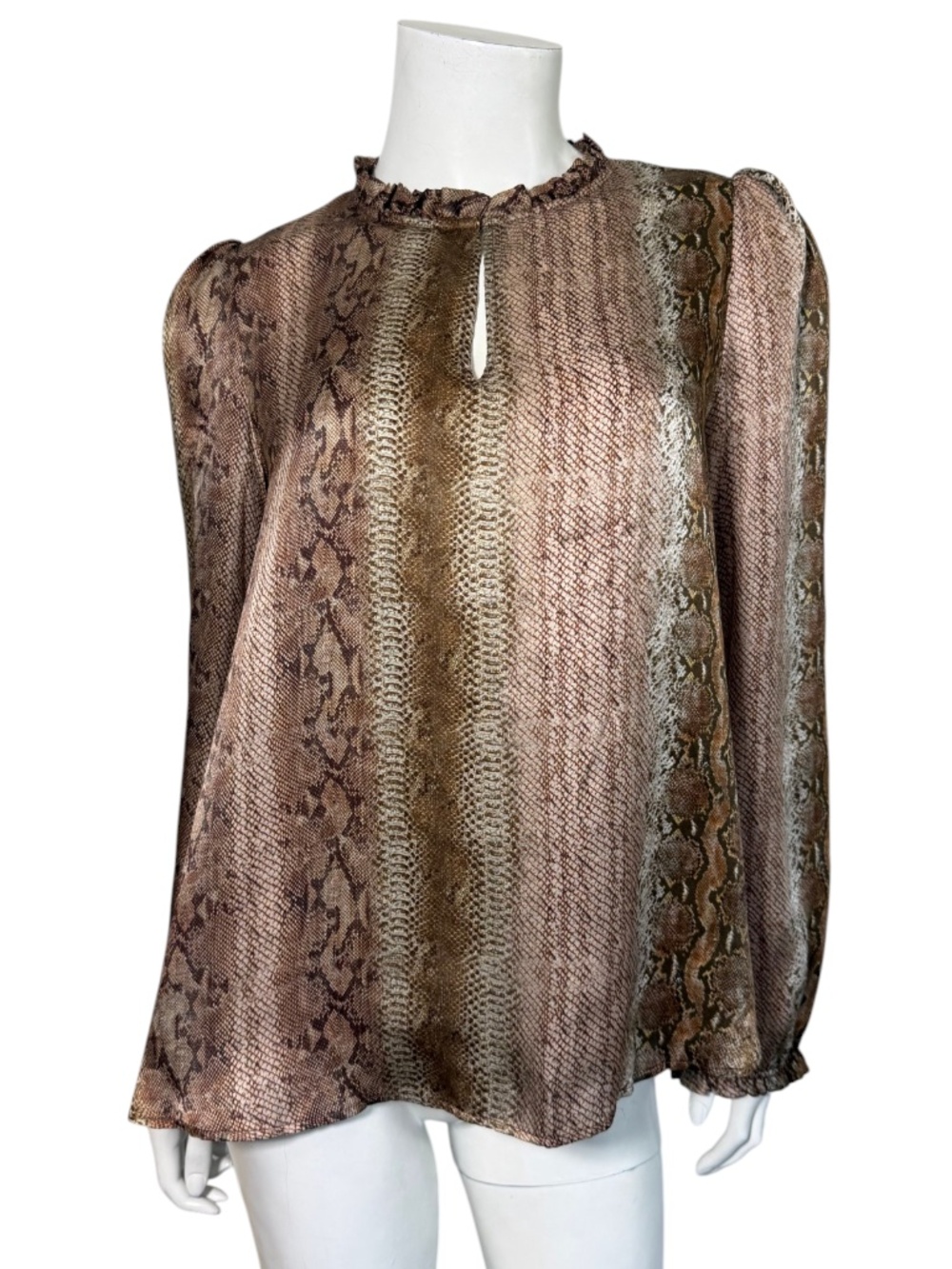 Monoplaza Silk Snake Print Ruffle Neck Long Sleeve Blouse Size M